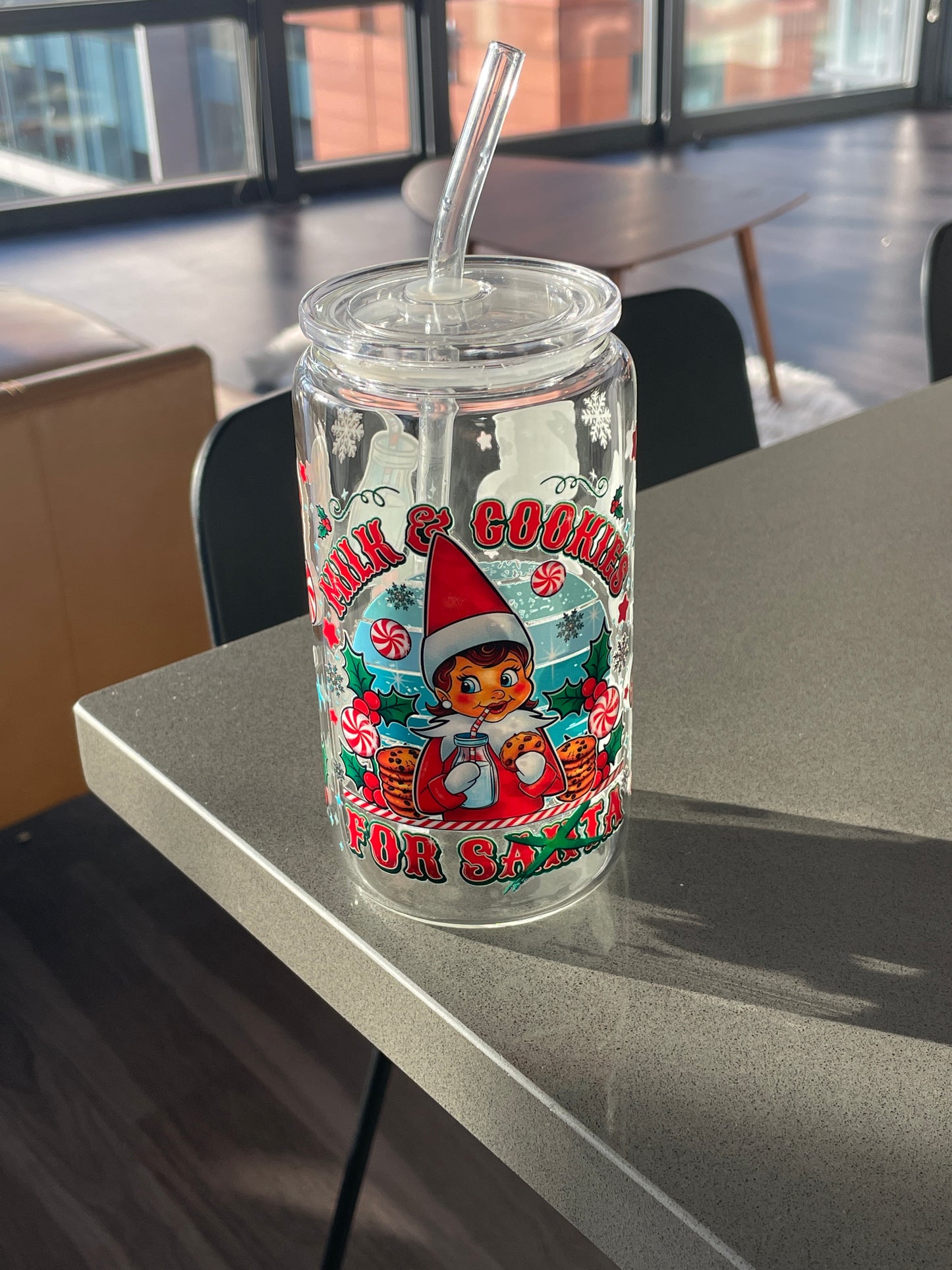 Milk & Cookies Elf GLASS CUP